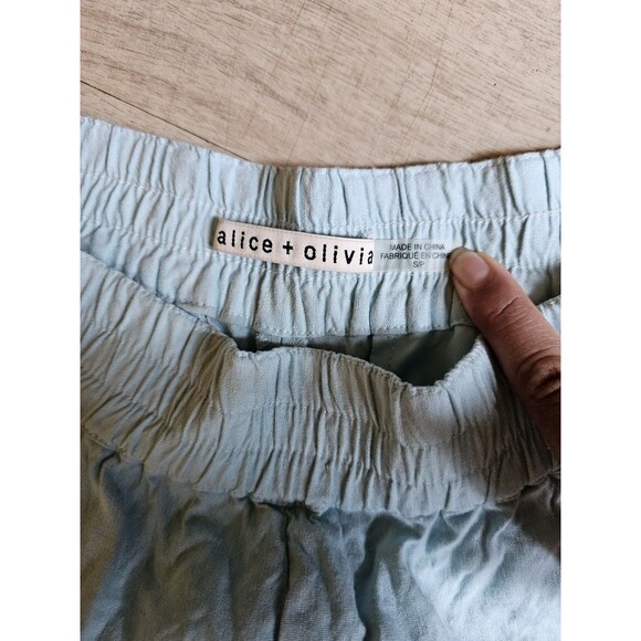 Alice + Olivia Size Small Blue Linen Viscose High Waisted Cargo Jogger Pants - Picture 2 of 8